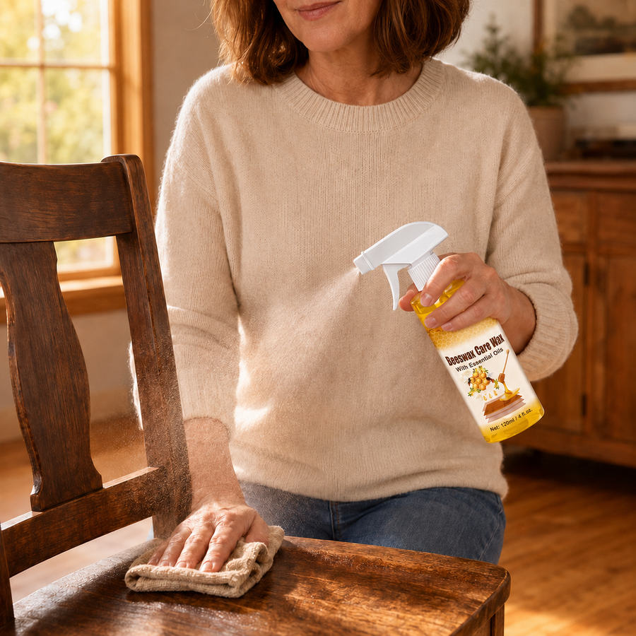 Hivora – Beeswax Wood Polish Spray with Cleaning Sponge and Microfiber Cloth