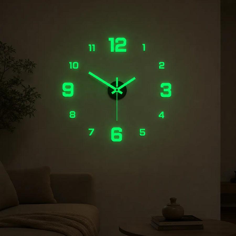 Halovana – Glow-in-the-Dark DIY Wall Clock, Frameless 3D Modern Home Decor