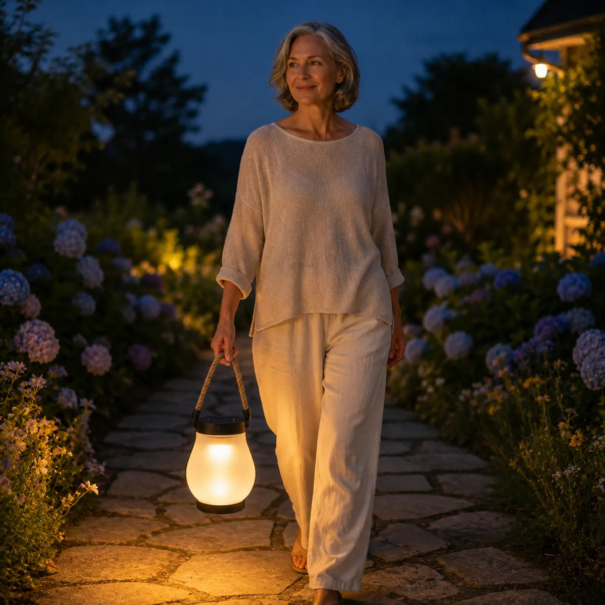 Six Lumvera lanterns creating warm outdoor light