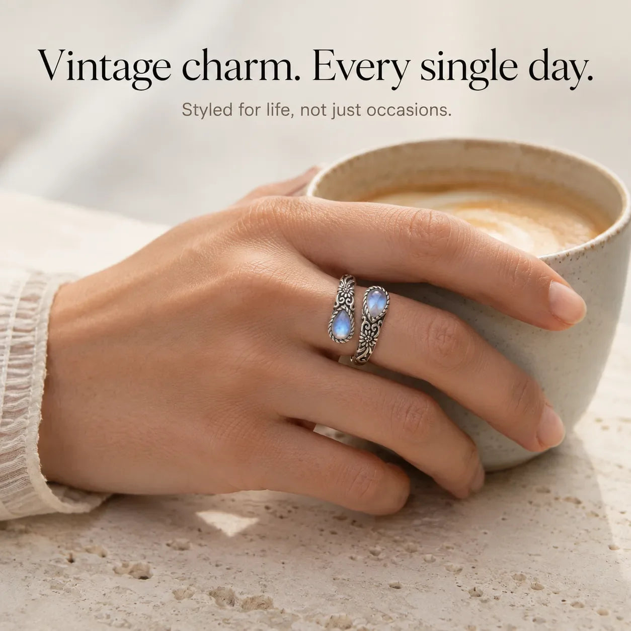 Lunavia – Vintage Moonstone Teardrop Ring