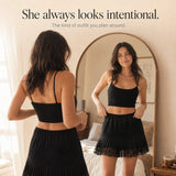 Vivelyn – Pleated Lace Trim Mini Skirt