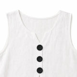 Lunelle – Sleeveless Linen V-Neck Tank with Buttons