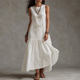 Solenne – Sleeveless Dragonfly Maxi Dress with Drop Waist