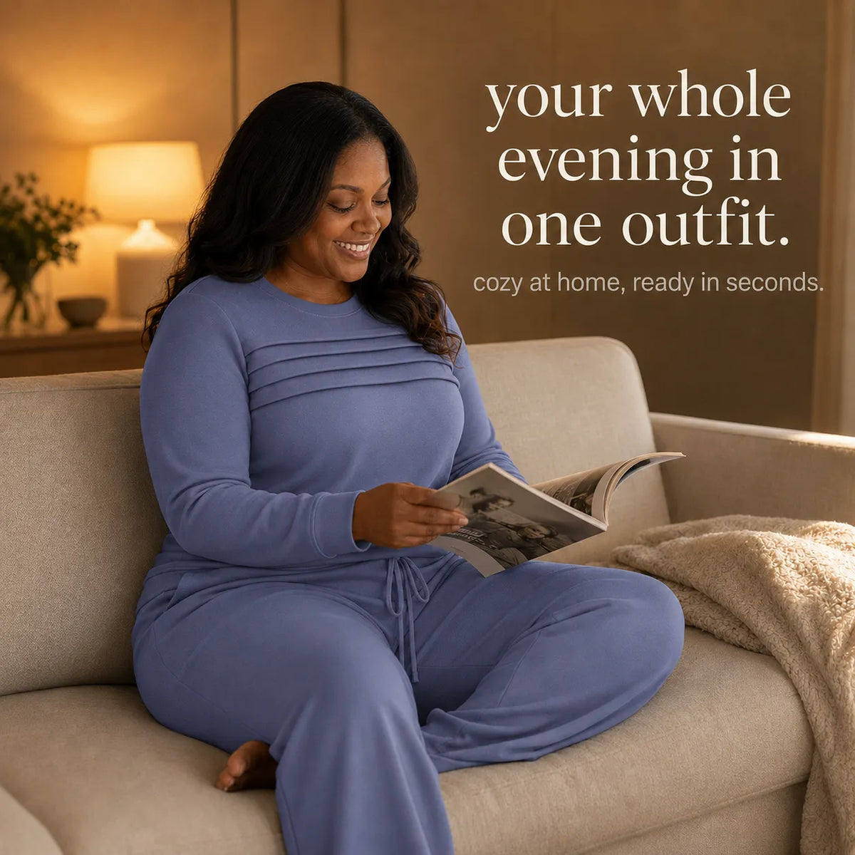 Lounara – Soft-Stretch Lounge Set with Wide-Leg Pants and Pockets