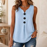 Lunelle – Sleeveless Linen V-Neck Tank with Buttons