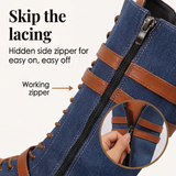 Denara - Denim and Leather Mid-Calf Riding Boots