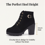 Strovia - Chunky Heel Ankle Boots with Fur Lining