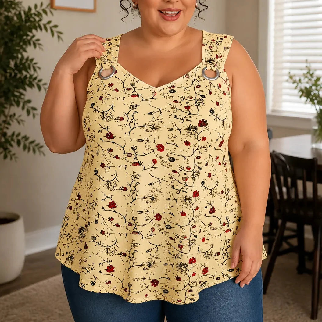 Wearlora – Plus Size Floral Swing Tank Top with O-Ring Straps