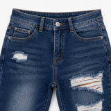 Delina – Women's Soft Cotton Frayed-Hem Capri Jeans