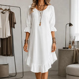Florenza – Ruffle Hem Midi Dress with Bell Sleeves
