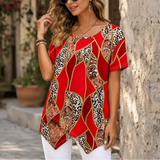 Velora – Asymmetric Hem Leopard Paisley Print Tunic Top