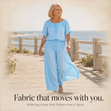 Soléne – Off-Shoulder Drawstring Top & Wide-Leg Pants 2-Piece Set