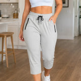 Movella – Stretchy Capri Pants with Zip Pocket for Women