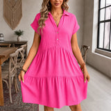Marelle – Tiered V-Neck Linen-Look Mini Dress with Collar