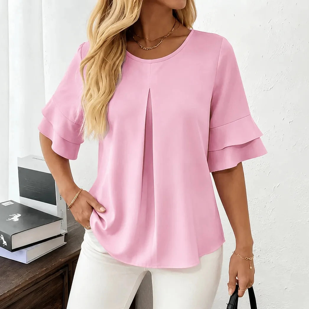 Vellora – Women's Pleated Flutter Sleeve Blouse