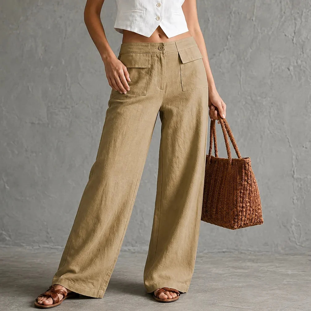 Lunavia – Linen-look wide-leg pants with pockets, high waist