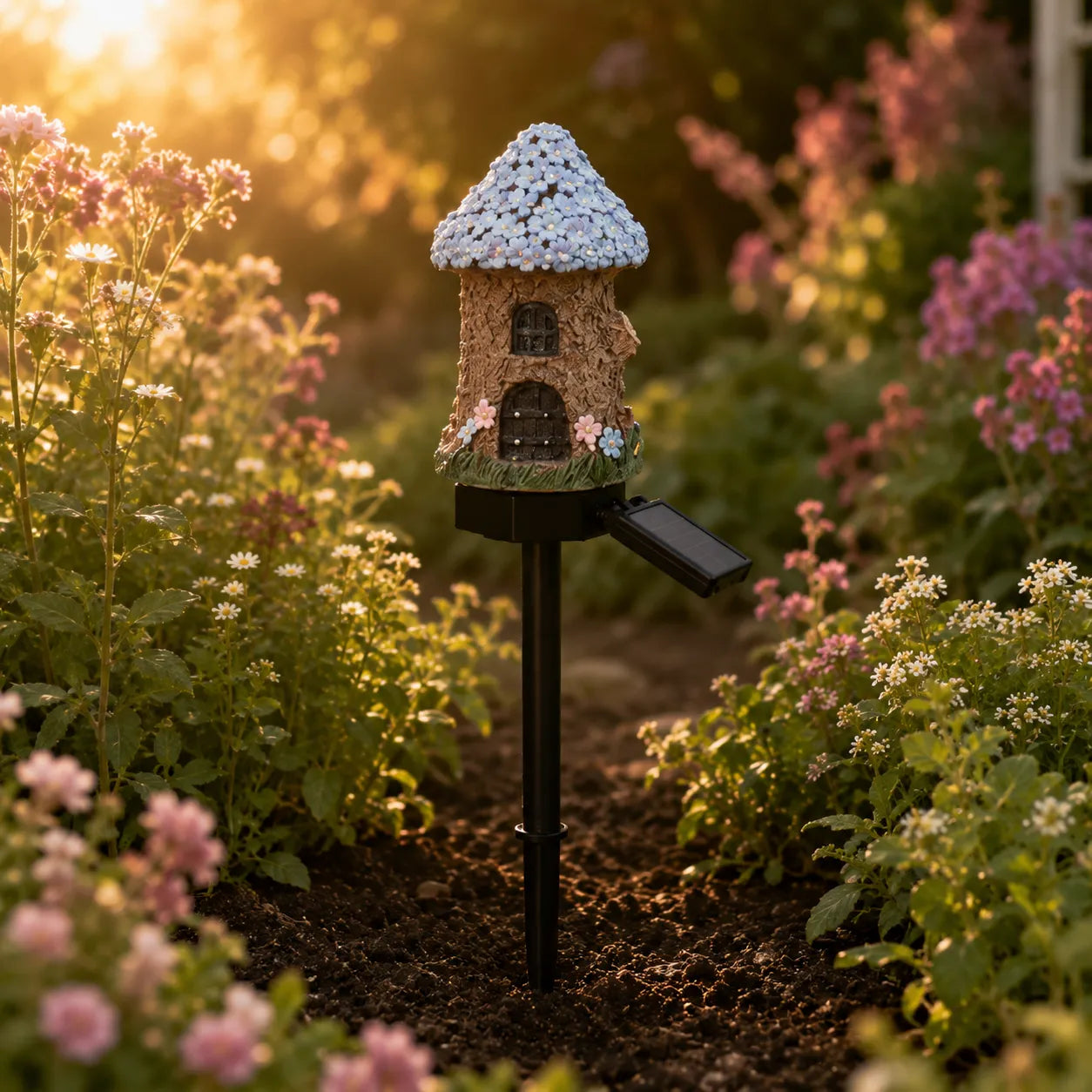 Lunavia – Solar Fairy Cottage Garden Stake Light, Hand-Sculpted Resin, Auto-On Warm LED