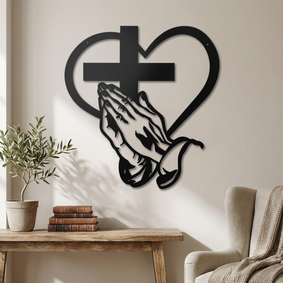 Verita - Christian Heart and Cross Metal Wall Decor