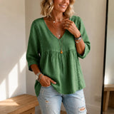Liorelle – Lace Trim V Neck Babydoll Blouse for Women