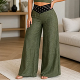 Vélane – High-Waisted Wide-Leg Pants with Cross-Strap V-Waist