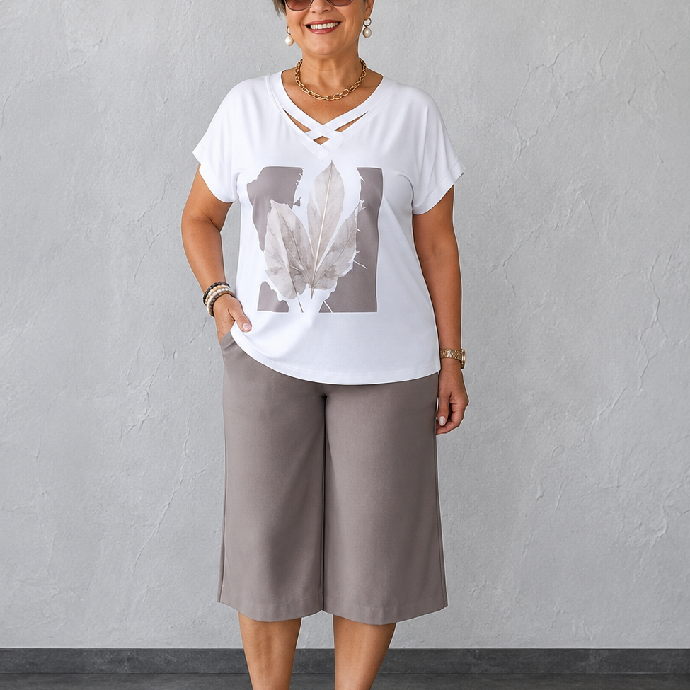 Wearbella – V-Neck Top And Wide-Leg Culotte Set