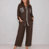 Solencia – Shimmer Pocket Shirt and Wide-Leg Pants Set