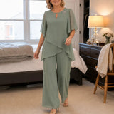 Rosaline – Chiffon-like Overlay Wide-Leg Pant Set for Weddings