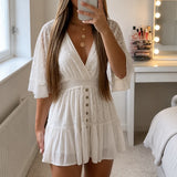 Lunavia – Lace Boho Mini Dress with Flutter Sleeves