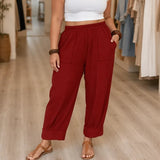 Loriane – Women's Cuffed Ankle Pull-On Pants, Relaxed Fit, Elastic Waist