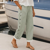Marena – Striped Side-Button Cropped Summer Pants for Women