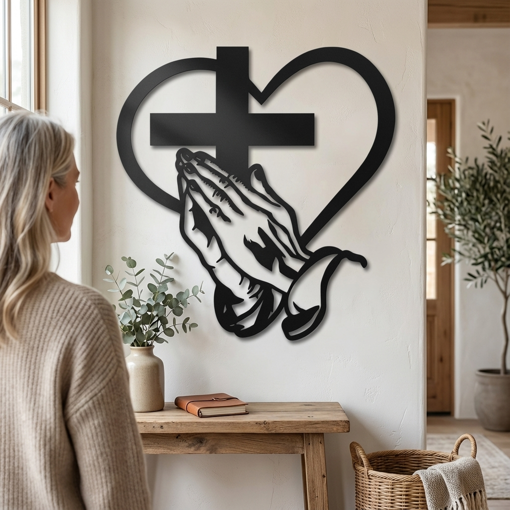 Verita - Christian Heart and Cross Metal Wall Decor