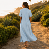 Solventa – Women's Linen-Look Maxi Shirt Dress with Pockets