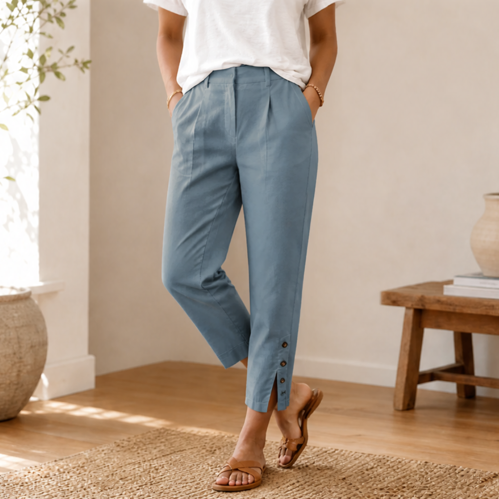 Lunessa – Button-Hem Cropped Cotton Pants