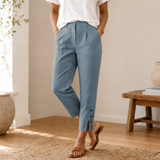 Lunessa – Button-Hem Cropped Cotton Pants