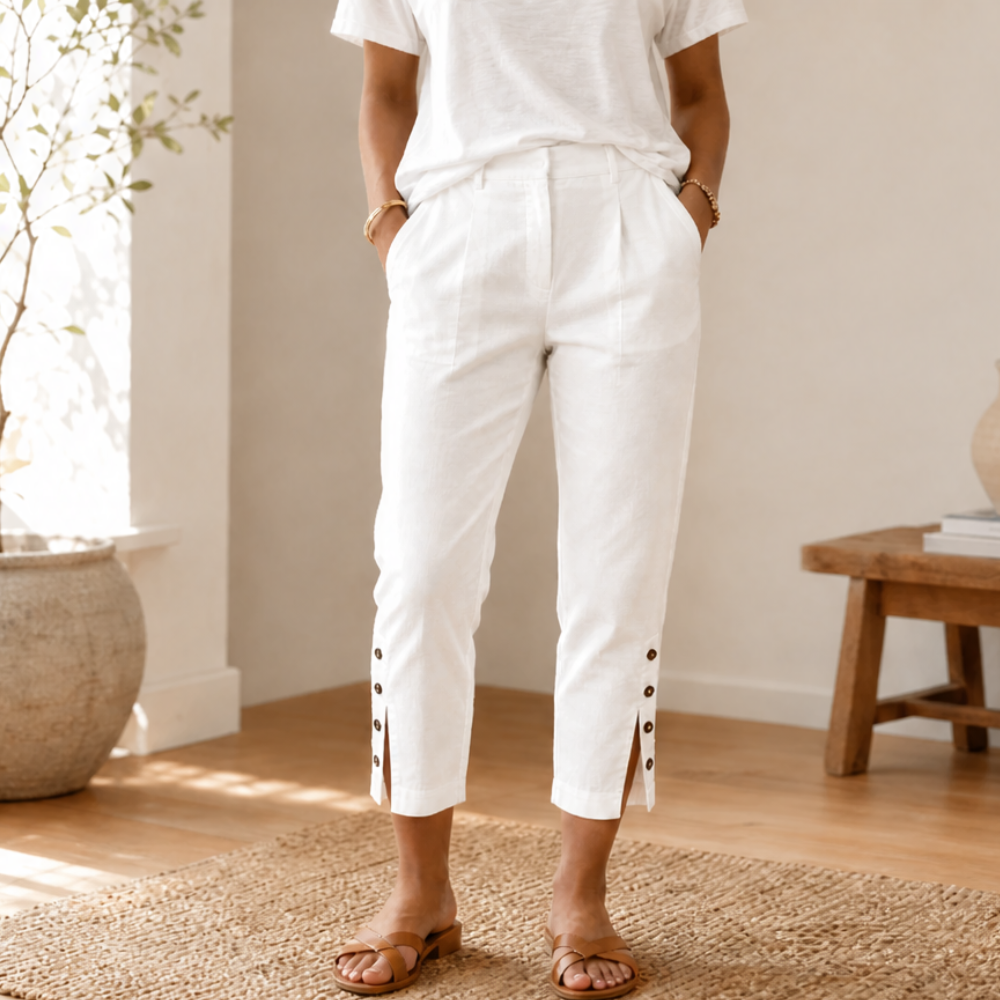 Lunessa – Button-Hem Cropped Cotton Pants
