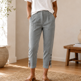 Lunessa – Button-Hem Cropped Cotton Pants