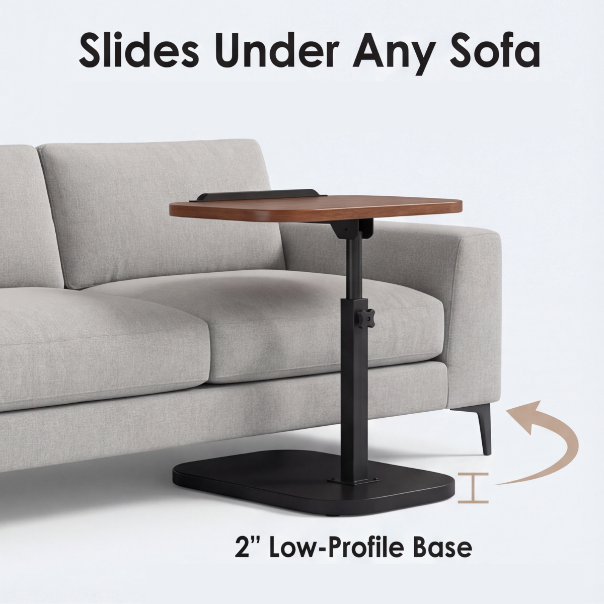 Sofadesk - C-shaped adjustable slide under sofa table
