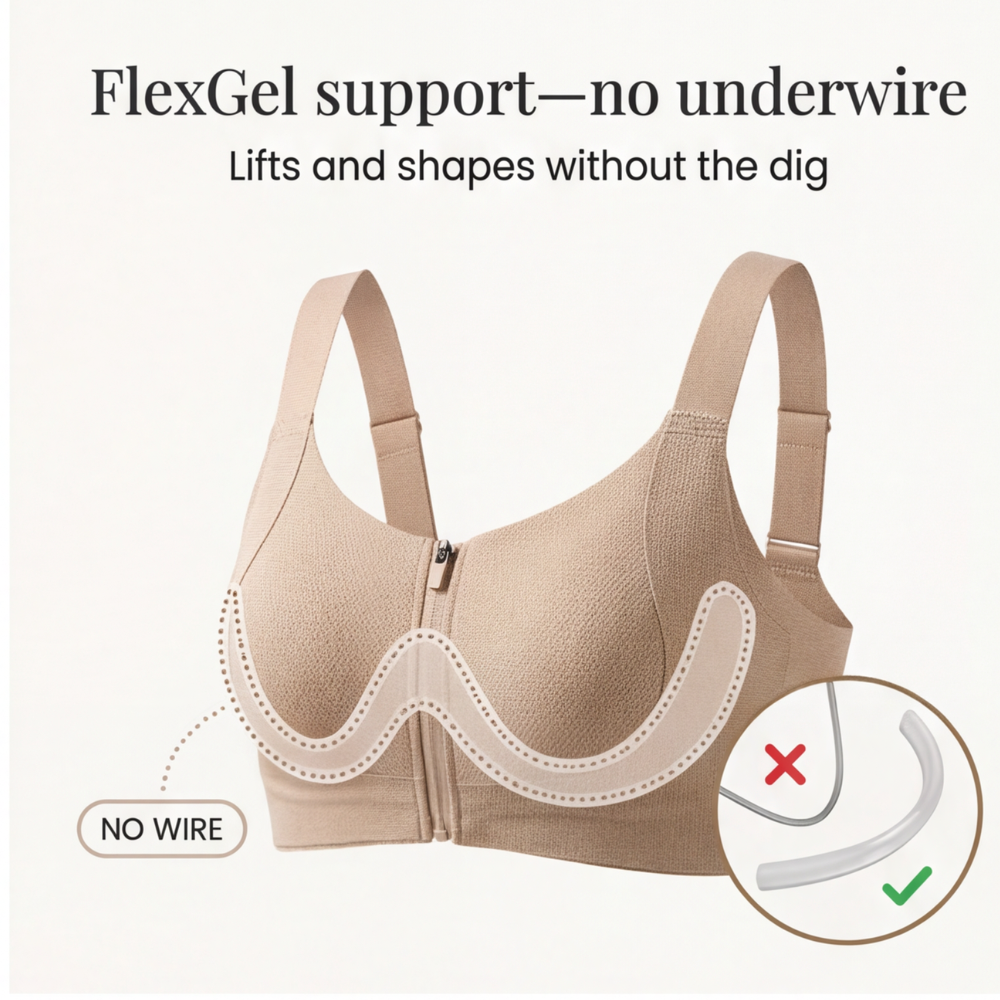 Veluna - Women's Front Zip Bra with FlexGel Support