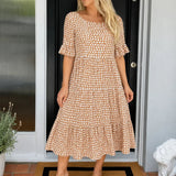 Soleluna – Tiered Polka Dot Midi Dress with Ruffle Sleeves