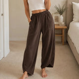 Lounella – Wide Leg Harem Pants with Elastic Waist and Deep Pockets