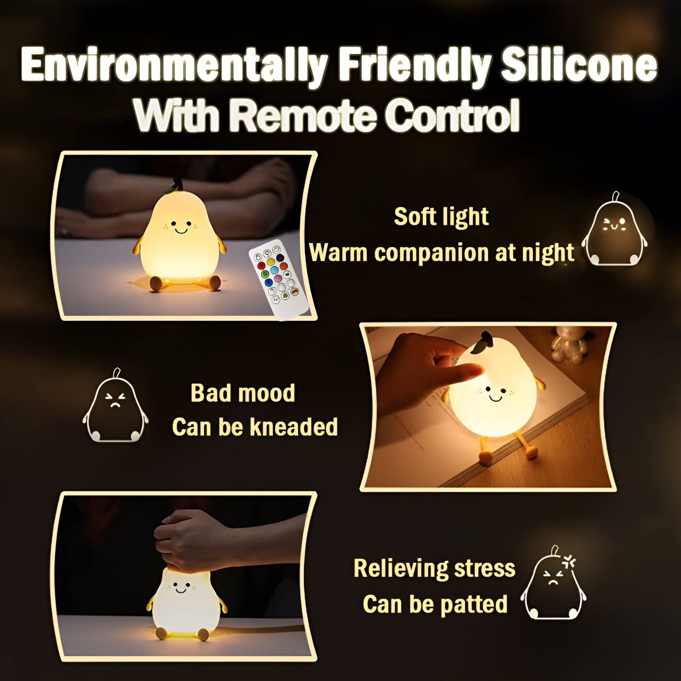 PearGlow - Soft Silicone Night Light Lamp, Pear Shape