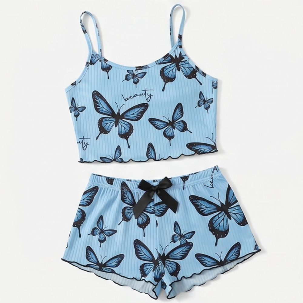 Lunavia – Women's Butterfly Print Ribbed Pajama Set