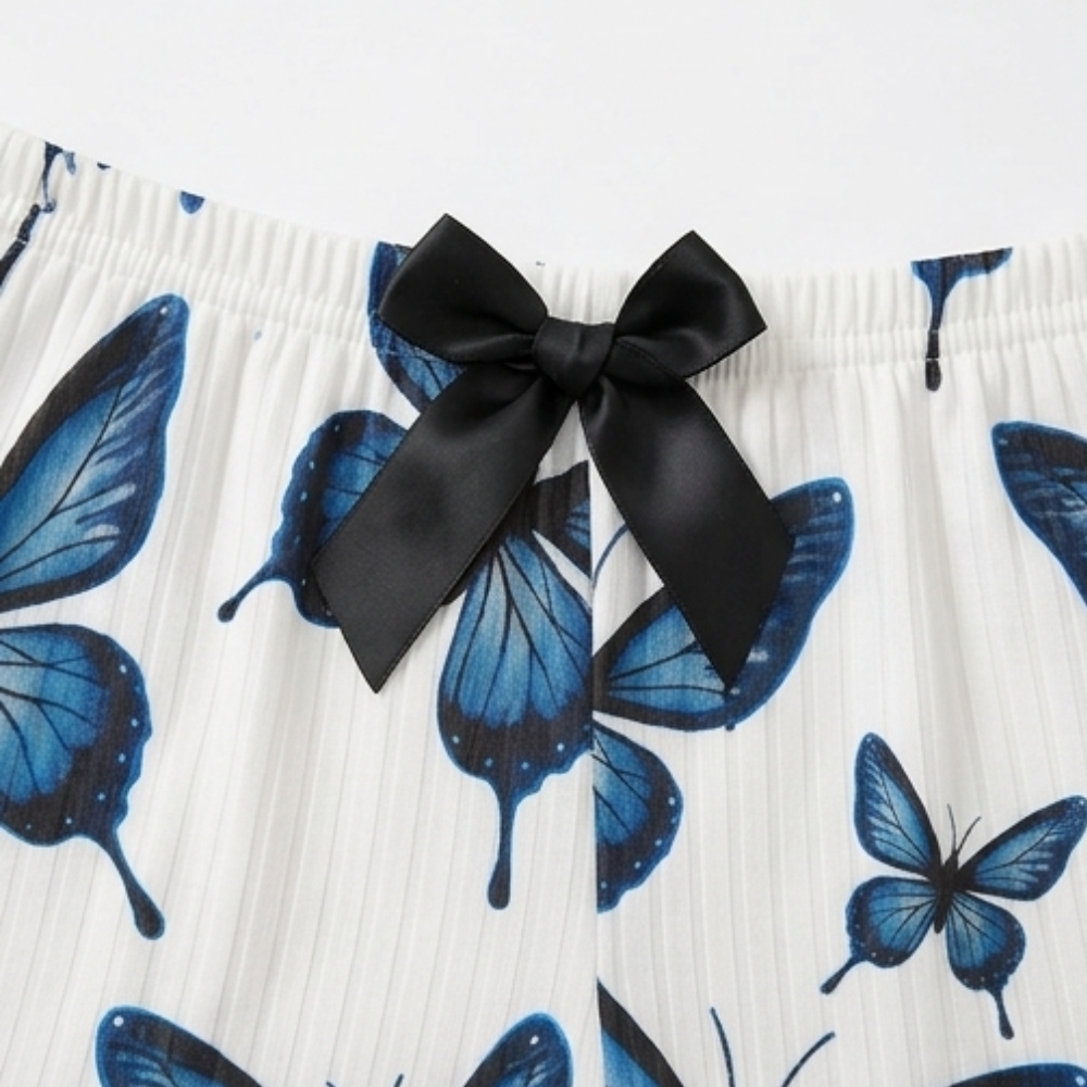 Lunavia – Women's Butterfly Print Ribbed Pajama Set