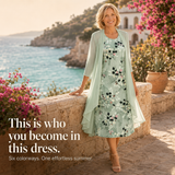 Marisella – Floral Midi Dress with Sheer Cardigan 2-Piece Set