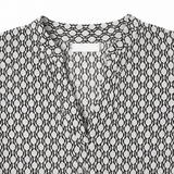 Lunavia – Women's Geometric V-Neck Blouse with Roll-Tab Sleeves