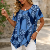 Velora – Asymmetric Hem Leopard Paisley Print Tunic Top