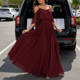 Solavia – Cold Shoulder Chiffon-like Maxi Dress for Weddings & Formal Events