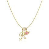 LUMARA – 3-Layer Initial Necklace with Pink Heart Zircon