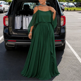Solavia – Cold Shoulder Chiffon-like Maxi Dress for Weddings & Formal Events