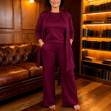 Vivelyn – Three-Piece Matching Set with Wide-Leg Pants and Open Cardigan